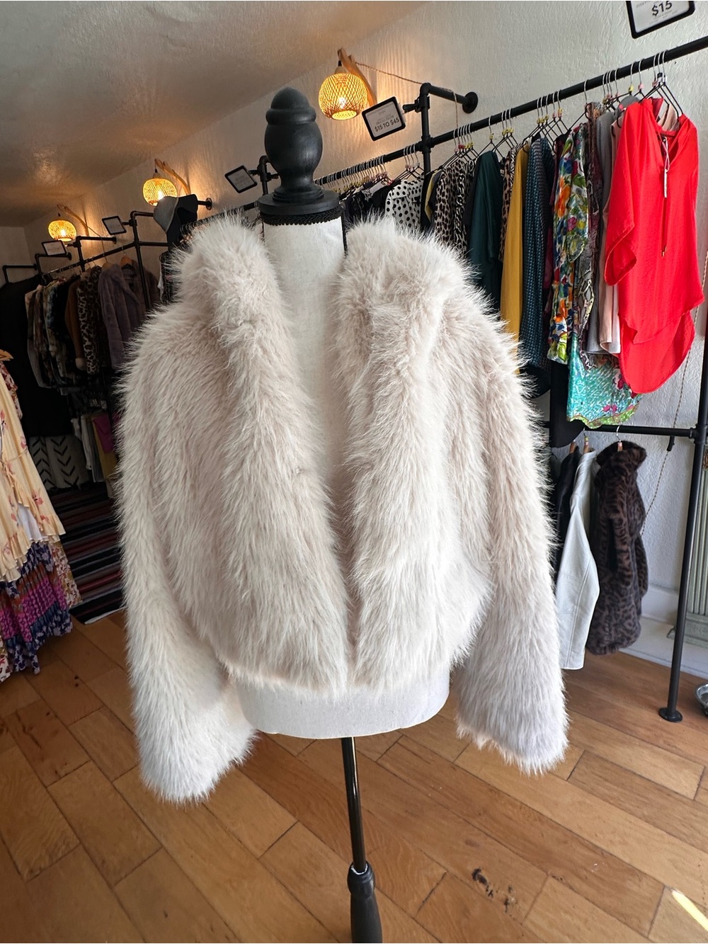 Wild Fable Cream Shaggy Faux Fur Cropped Jacket NWT